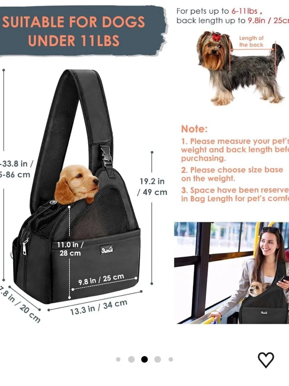 SlowTon Black Pet Dog Sling Carrier with Hard Bottom